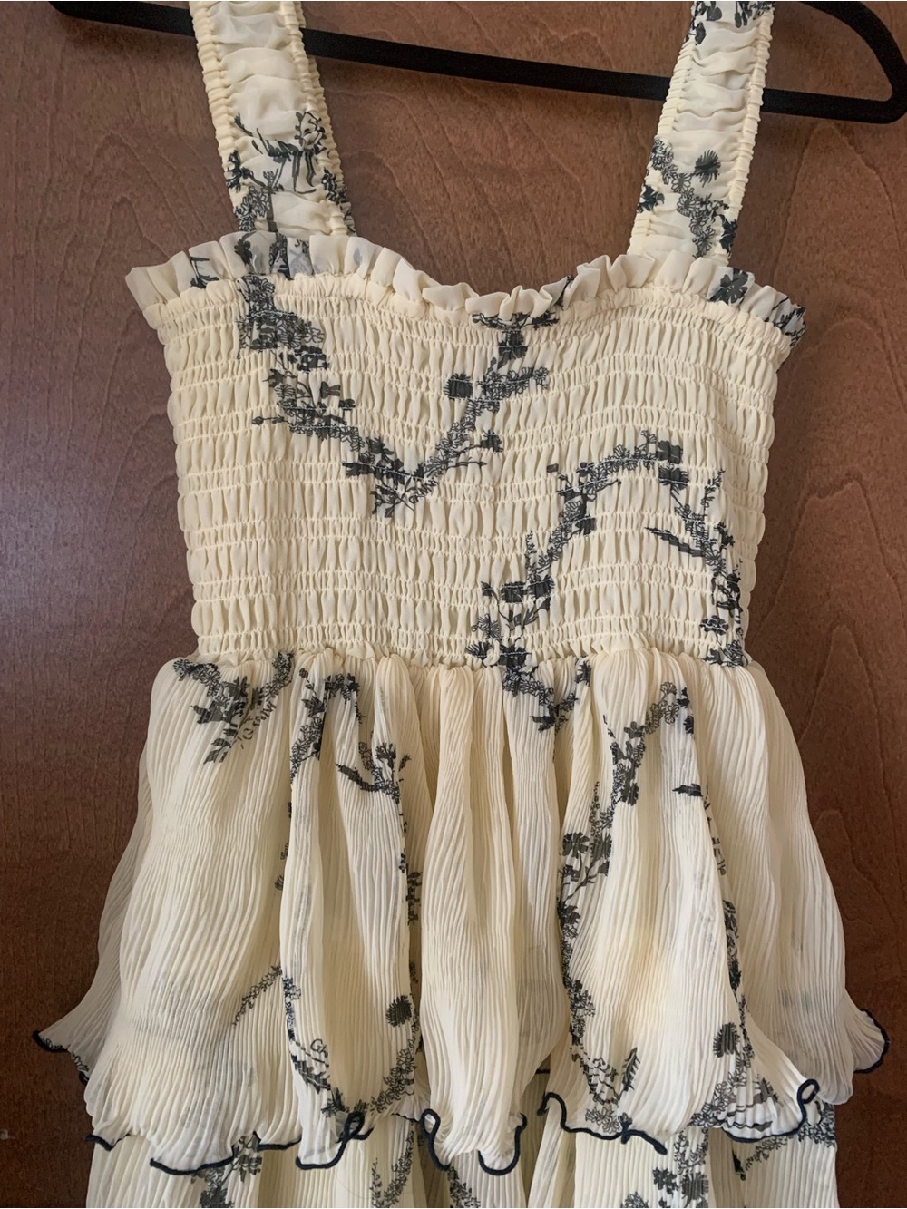 Ganni Cream Tiered Maxi Dress with Black Floral Detail - Picture 2 of 3